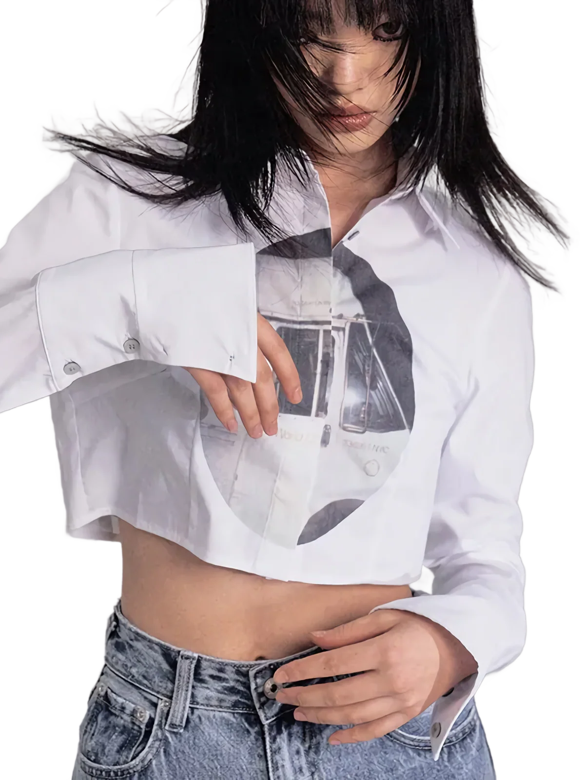 'Night Shift' Cropped Button Up Shirt