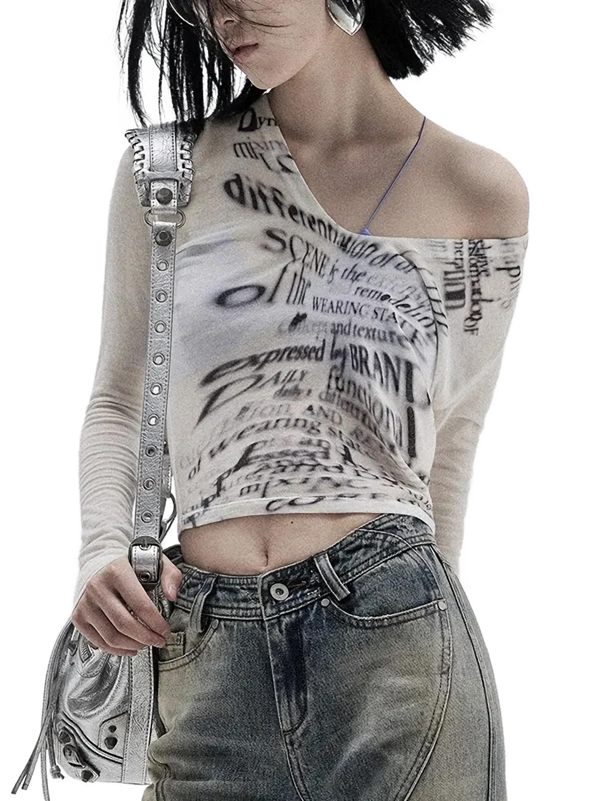 'Punk' Deep Cut Cropped Long Sleeve Tee